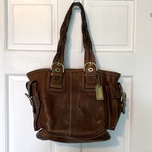 Coach Soho Mia Brown Leather Bag Braided Buckles Tote Pocket 10049 - large